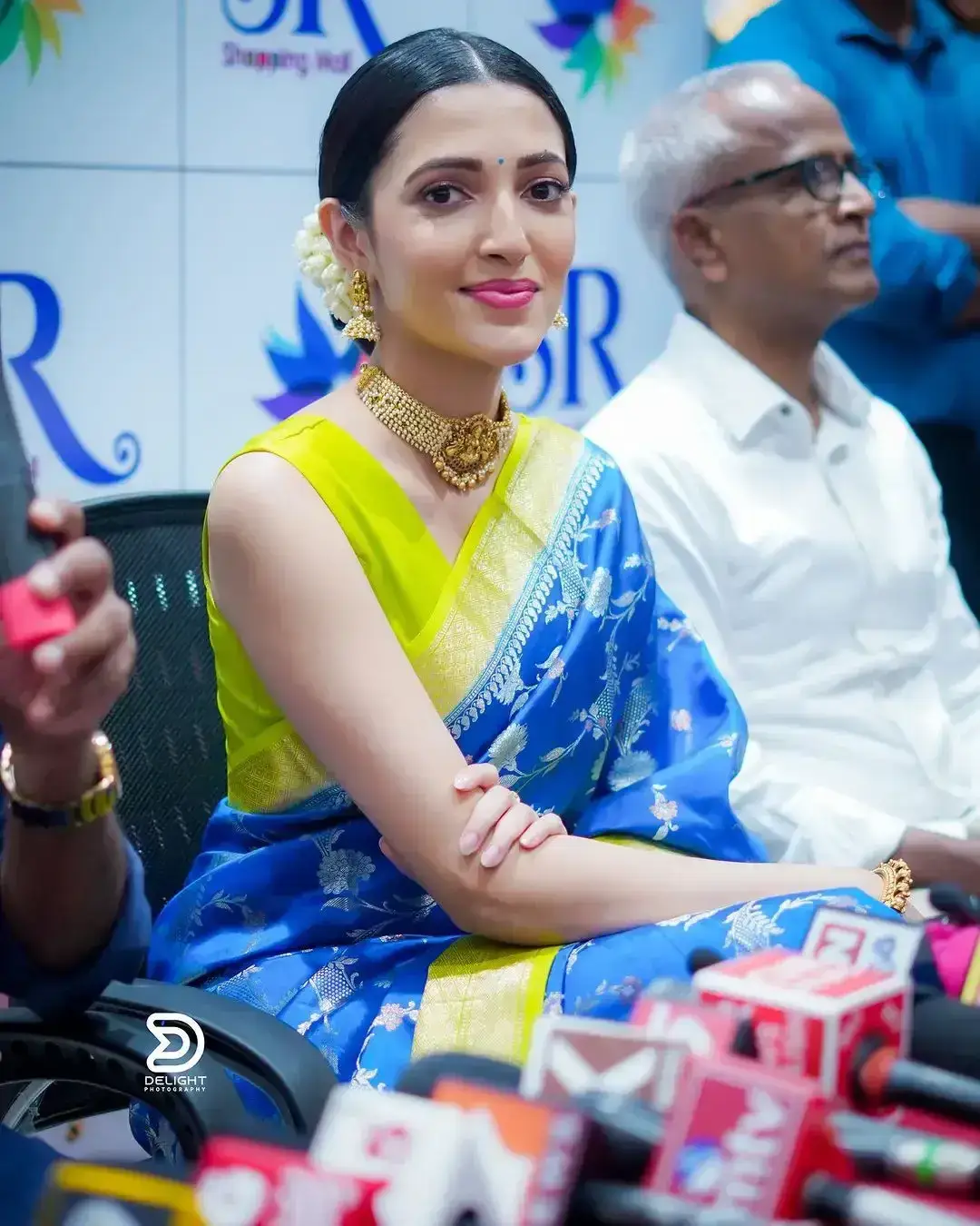 NEHA SHETTY IN BLUE SAREE AT SHOPPING MALL LAUNCH 8